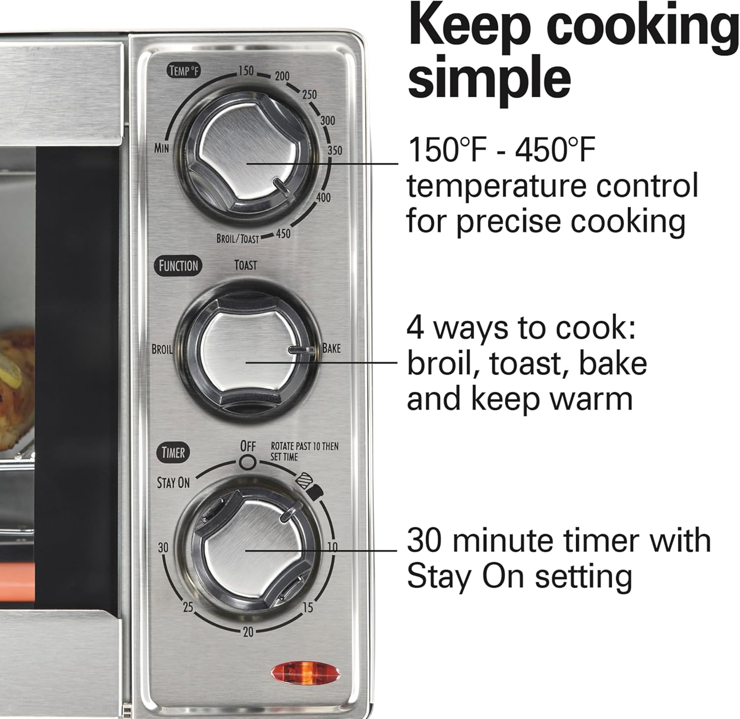 Detalle de Hamilton Beach 31401 Countertop Toaster Oven & Pizza Maker (Stainless Steel) — 4-Slice Capacity