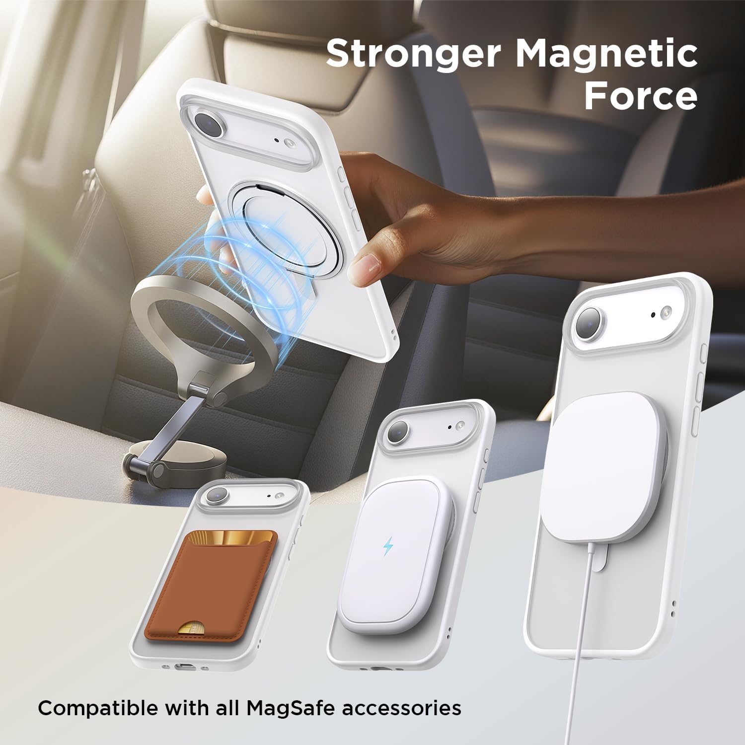 Thumbnail 4 de SURPHY Magnetic for iPhone Air Case with 360° Rotatable Stand and Finger Ring (White) for iPhone 17 Air 6.5
