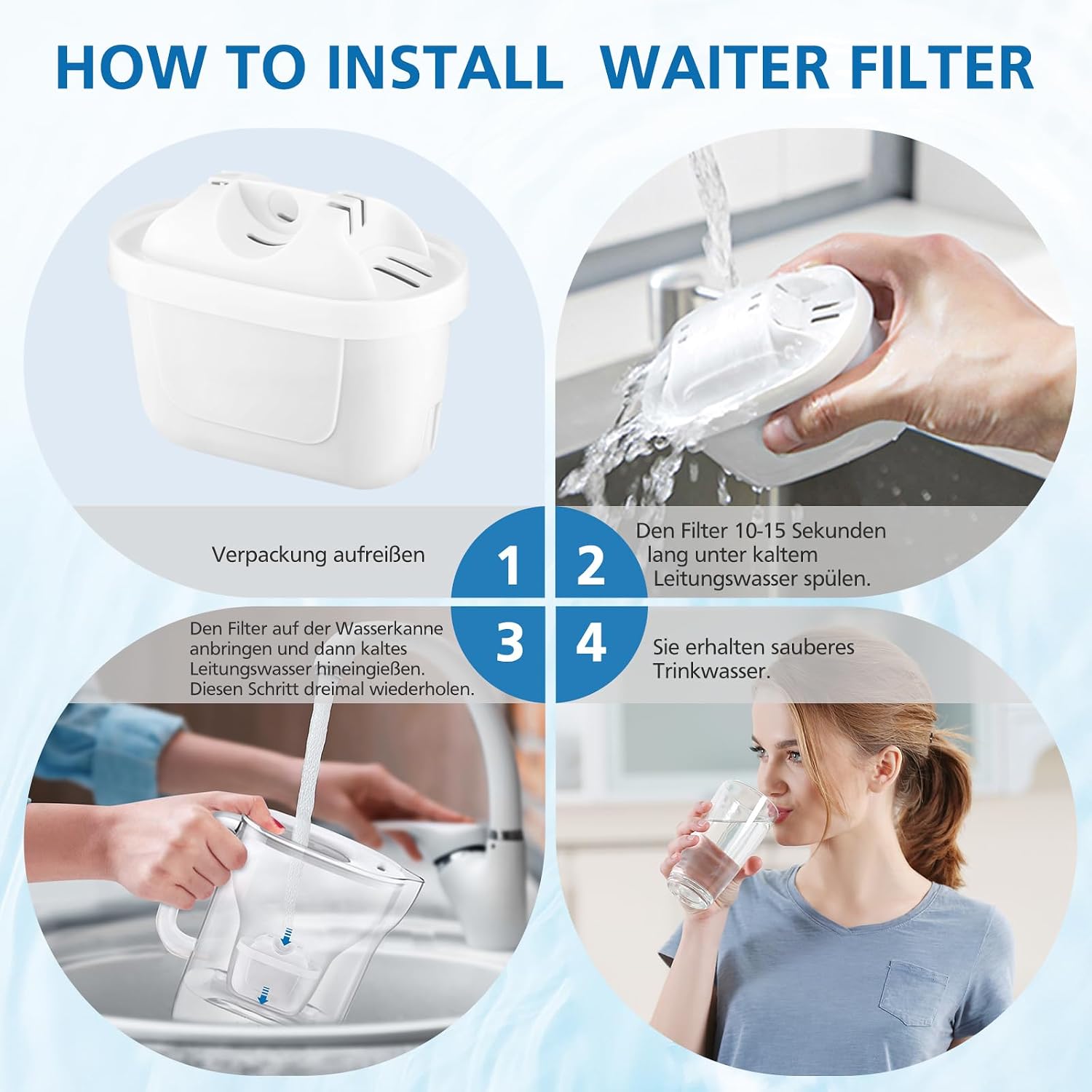 Detalle de ISINLIVE 4er-Pack Wasserfilterkartuschen – kompatibel mit Brita Maxtra+, Style, Elemaris XL und Mavea Krug Wassertank