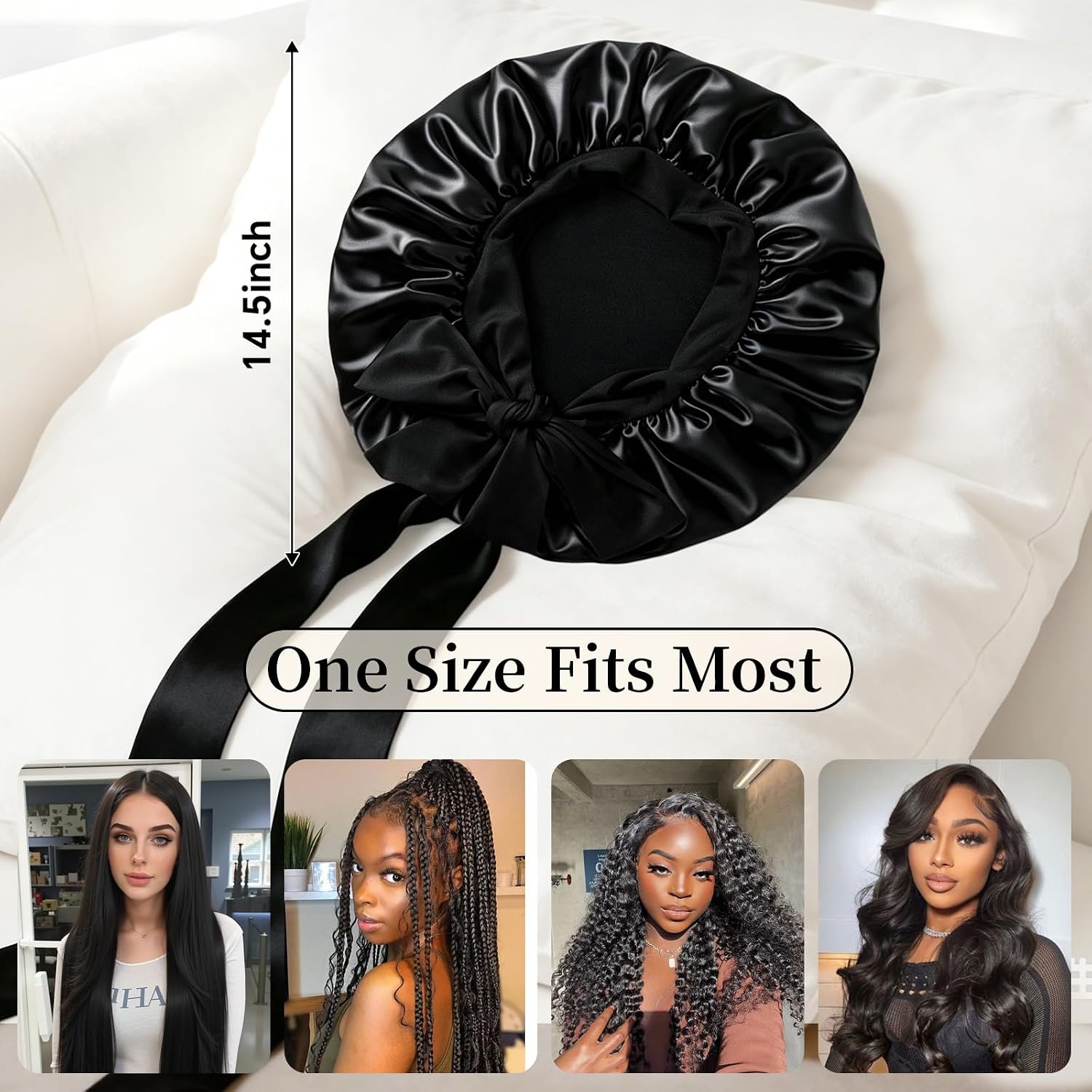 Detalle de Confvrter Silk Bonnet Satin Bonnet for Sleeping (Large, Adjustable) — Comfort, Hair Protection, and Everyday Use