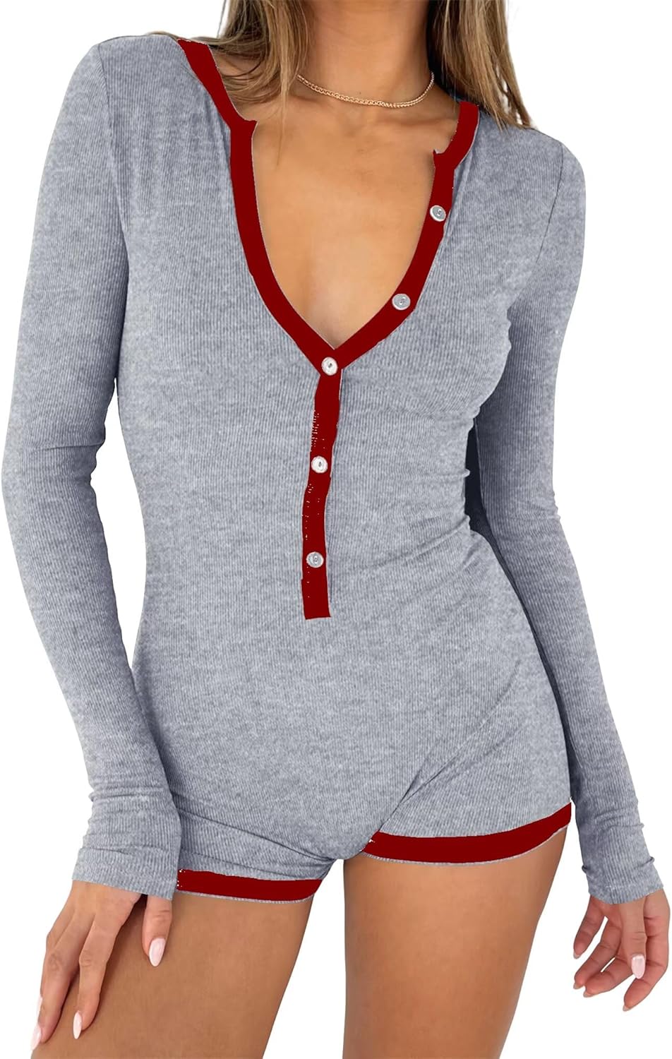 Thumbnail 6 de LACOZY Long Sleeve Rompers for Women – V-Neck Short Jumpsuit in One Piece Bodysuit