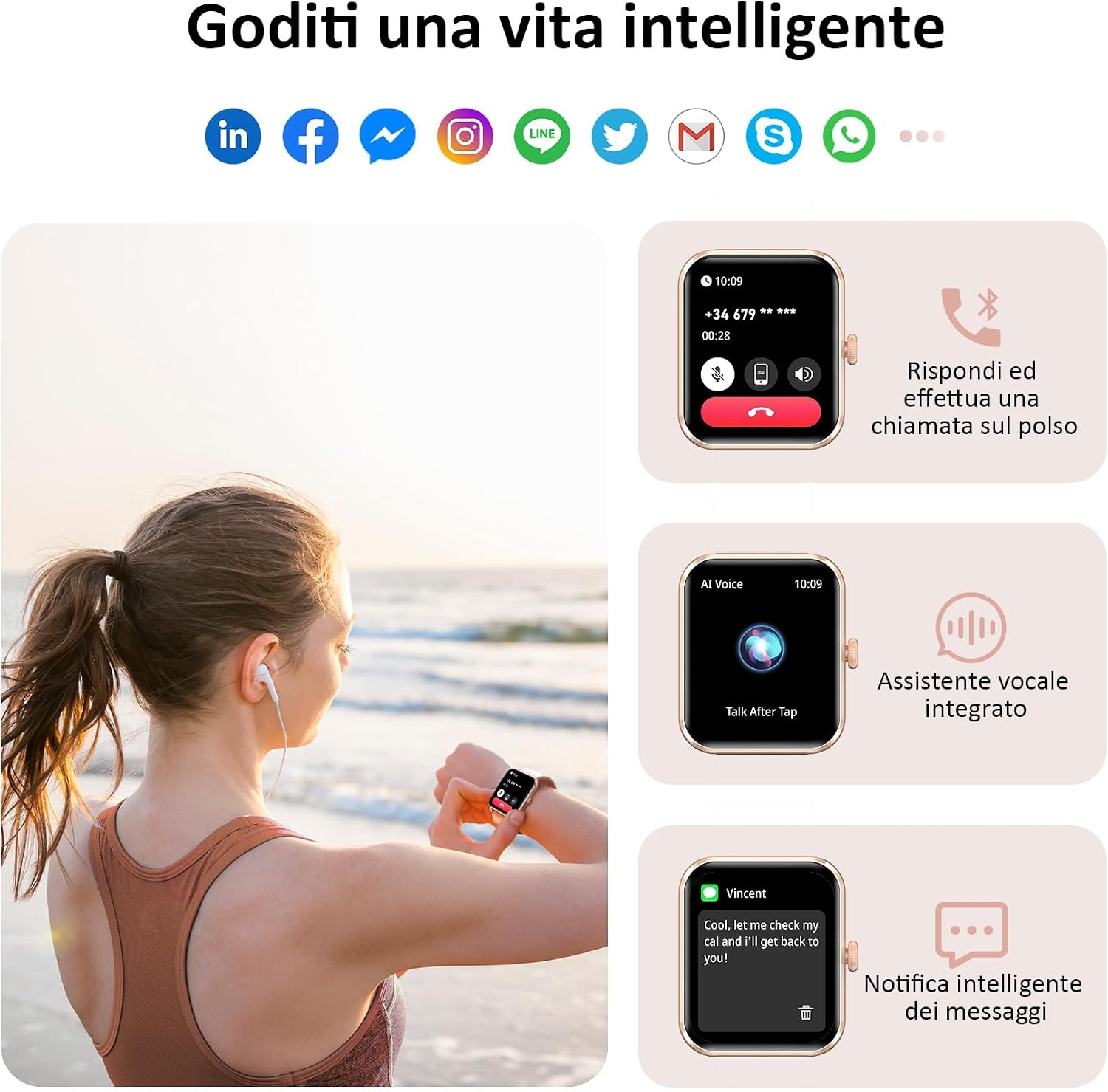 Detalle de Blackview Smartwatch Uomo Donna: chiamate Bluetooth, schermo 1,85'' e monitoraggio salute