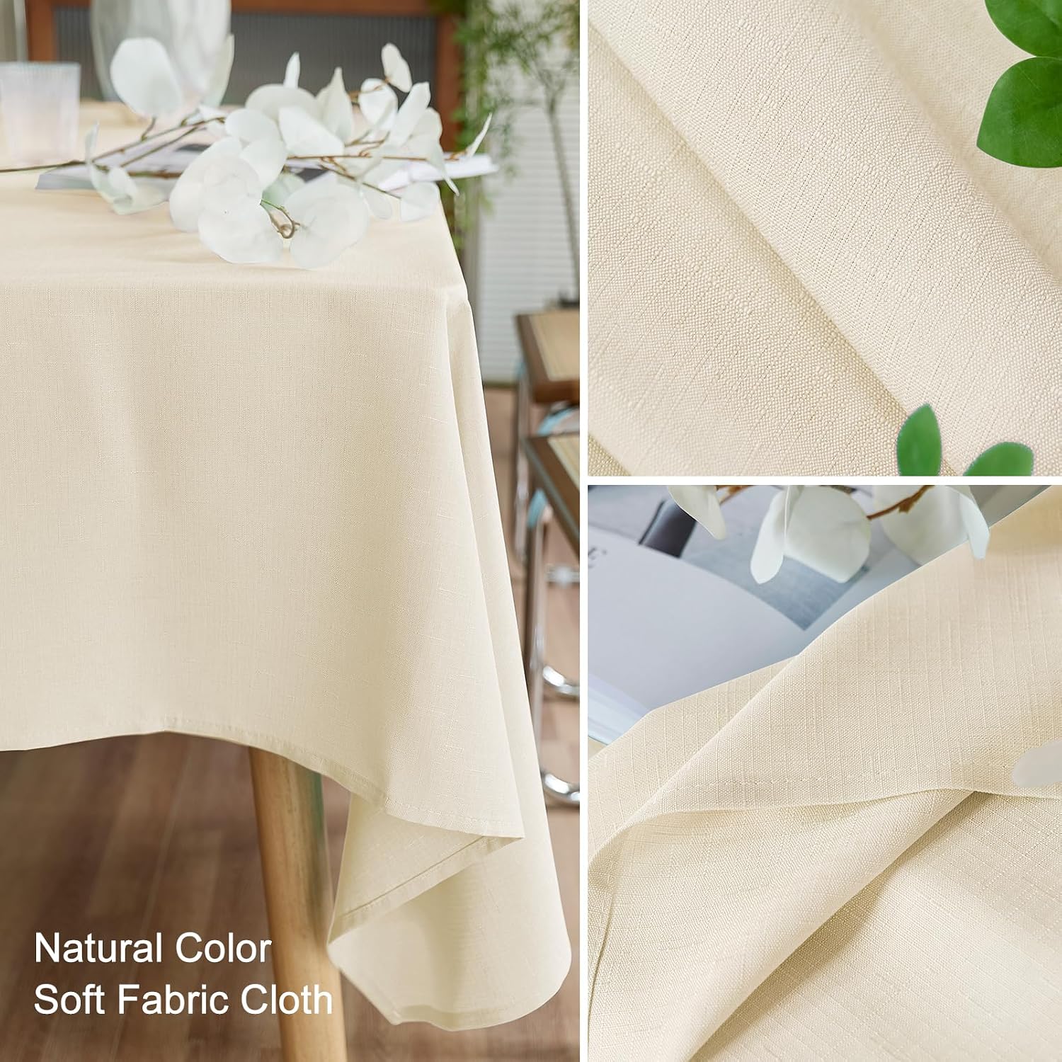 Detalle de AUSSPVOCT Textured Rectangular Tablecloth (Water Resistant, Wipeable, Wrinkle Free) — Cream, Spring/Easter Style