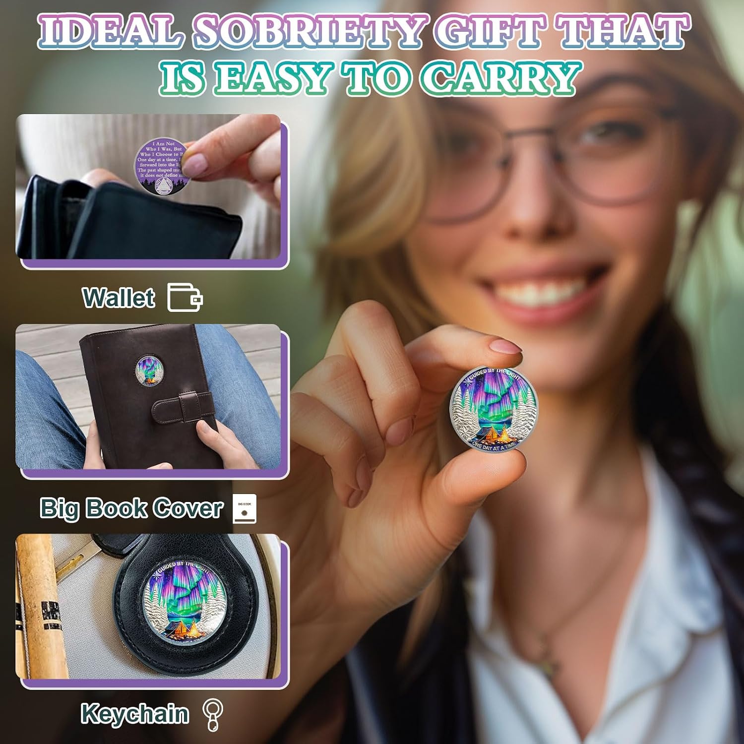 Thumbnail 4 de YRCKUDZKG Guided by Northern Light 12 Year Sobriety Coin, AA Medallion