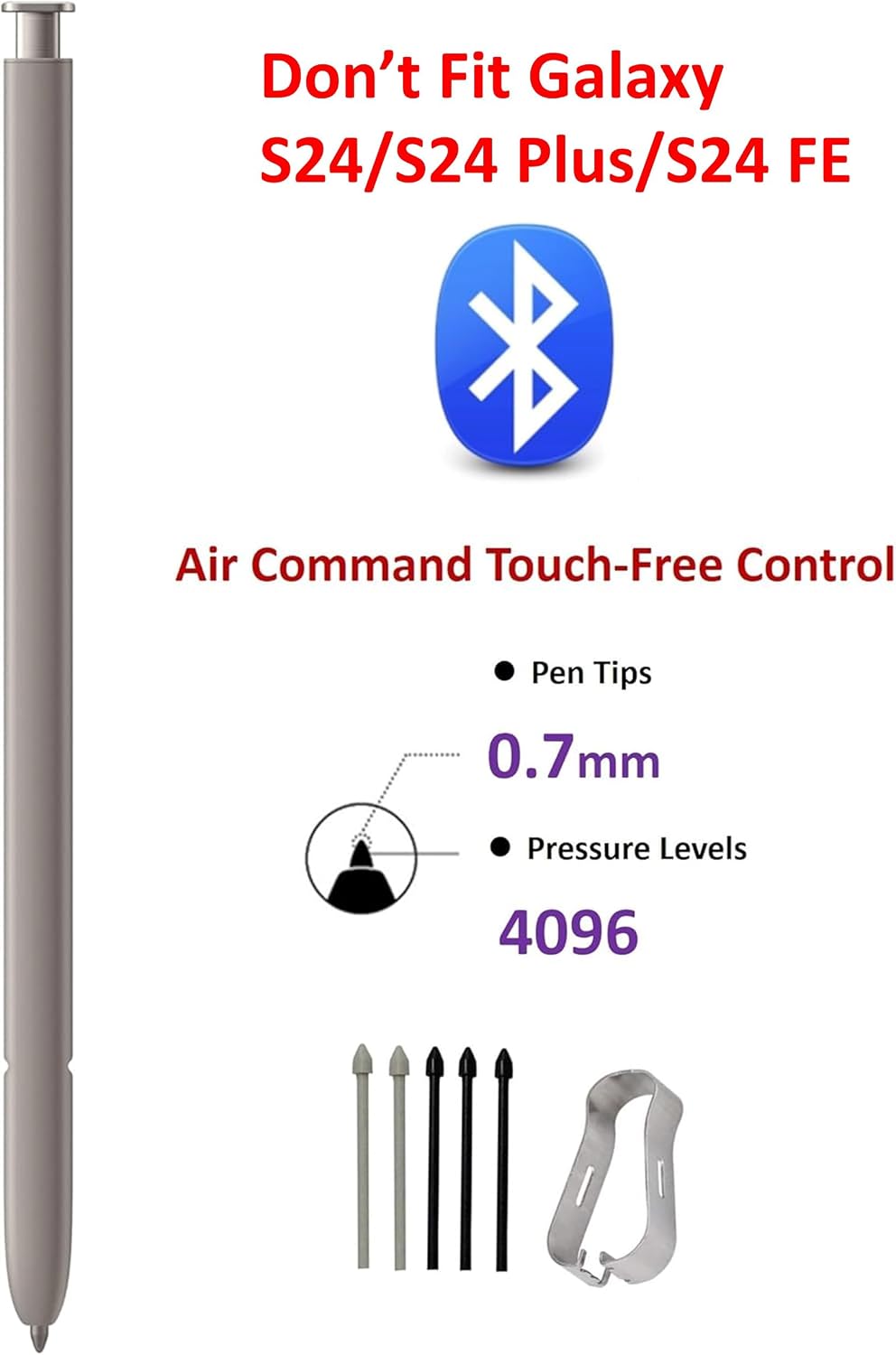 Detalle 2 de SLQ Galaxy S24 Ultra Sペン交換用スタイラス Bluetooth対応・4096段階筆圧・替え芯5本