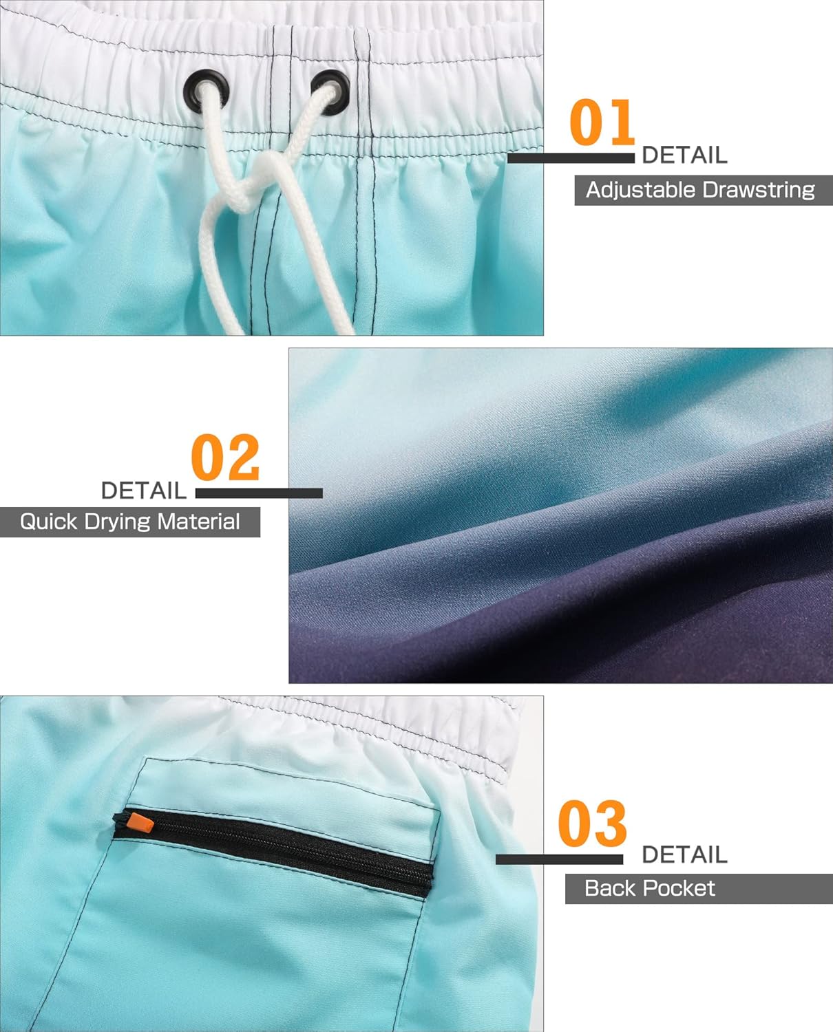 Thumbnail 3 de Danfiki Homme Shorts de Bain avec Poches et Serrage Réglable – Séchage Rapide