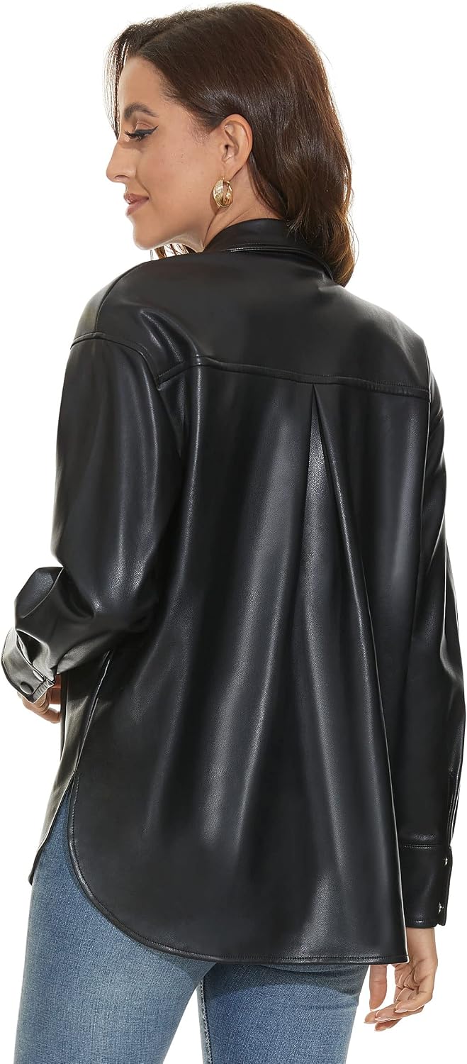 Detalle 2 de Fahsyee Lederhemd Shacket Plusgröße