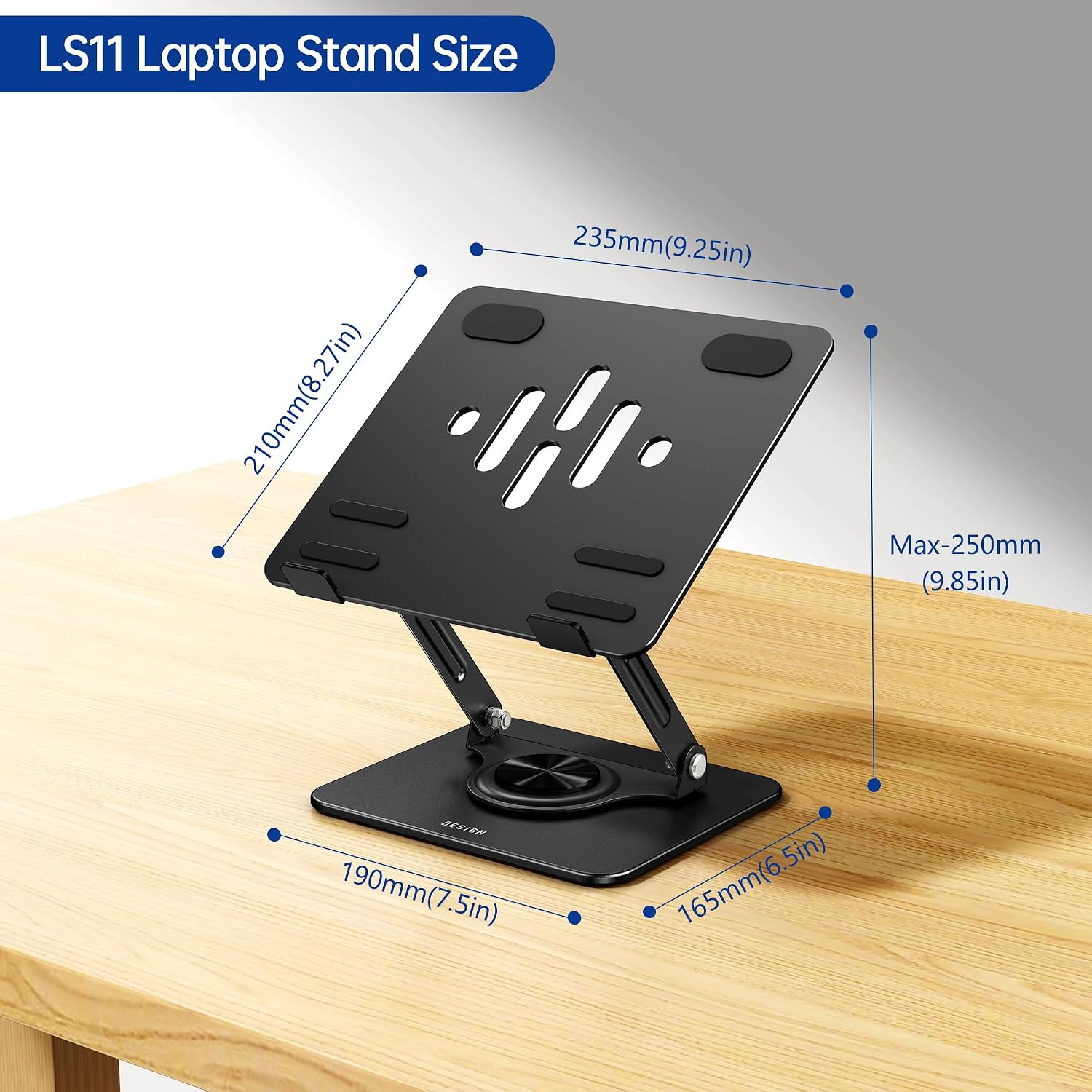 Detalle de BESIGN LS11-Black Laptop Stand, 360° Swivel, Adjustable and Foldable