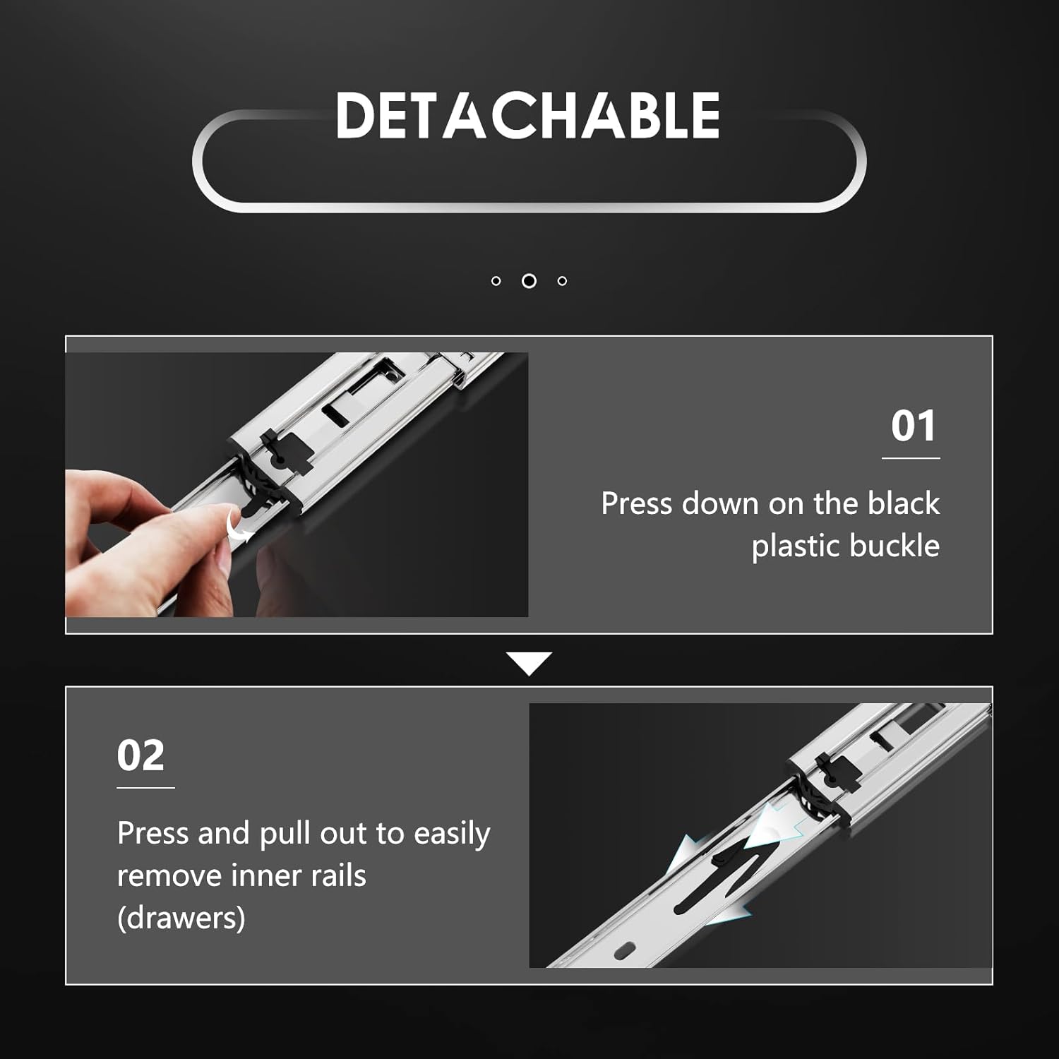 Thumbnail 5 de AOLISHENG 5 Pairs Drawer Runners (Drawer Slides) 400mm, 45kg load capacity, full extension, ball bearing side-mount