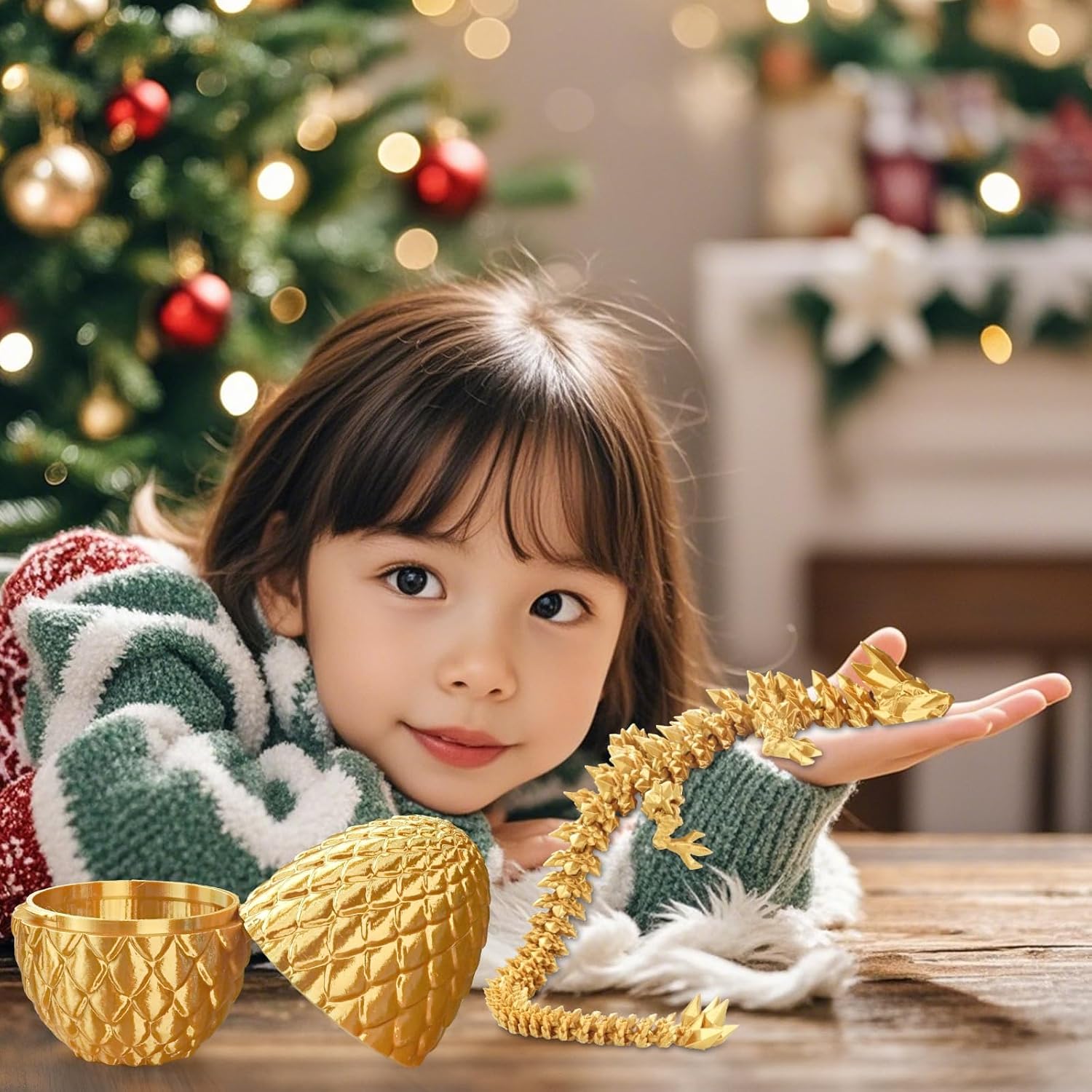 Detalle 2 de Surprise Dragon Egg with Dragon Inside (Gold, Small) – 3D Printed Fidget Toy & Gift