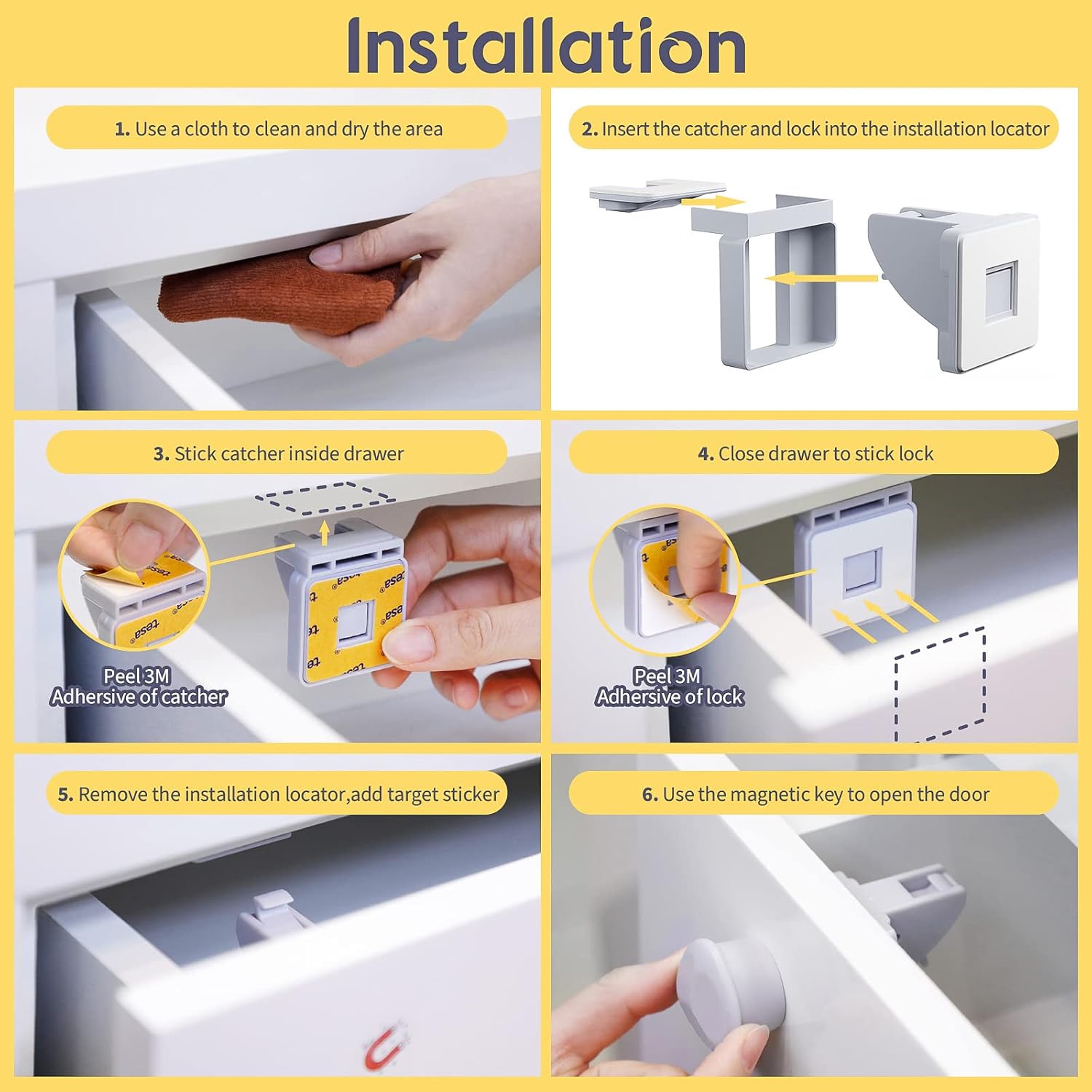Thumbnail 4 de TYRY.HU magnetisches Kinderschloss für Schrank & Schublade – 10 Schlösser + 2 Magnetschlüssel