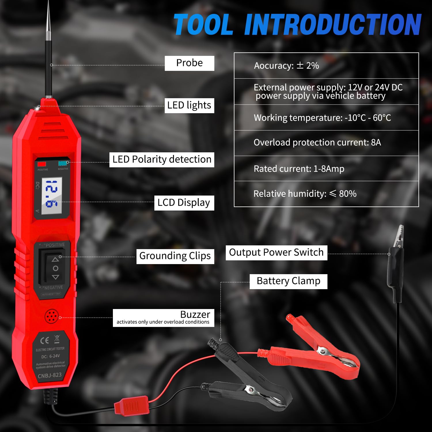 Detalle 2 de Power Circuit Probe Tester 6V/12V/24V DC Automotive Circuit Tester (Short Circuit Finder, Voltage & Continuity)