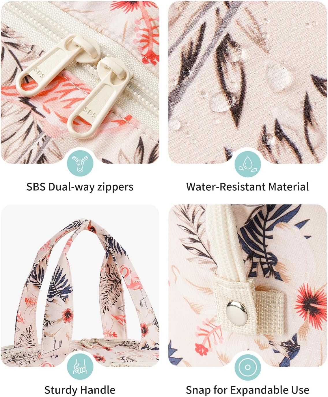 Detalle 2 de Narwey Groß Kosmetiktasche Beige Flamingo – Kulturbeutel Reise Organizer