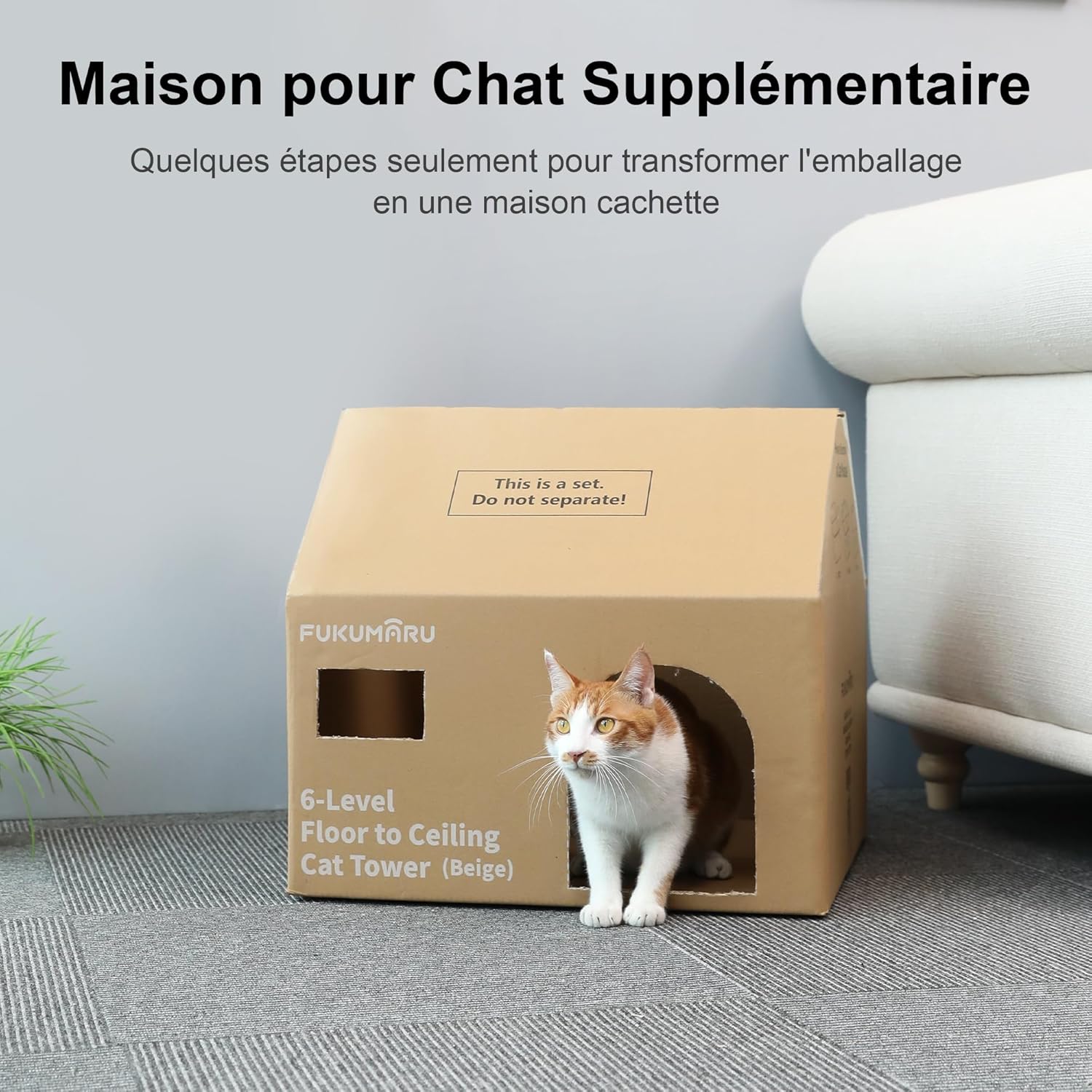 Thumbnail 5 de FUKUMARU Arbre à chat du sol au plafond à 6 niveaux réglables, beige