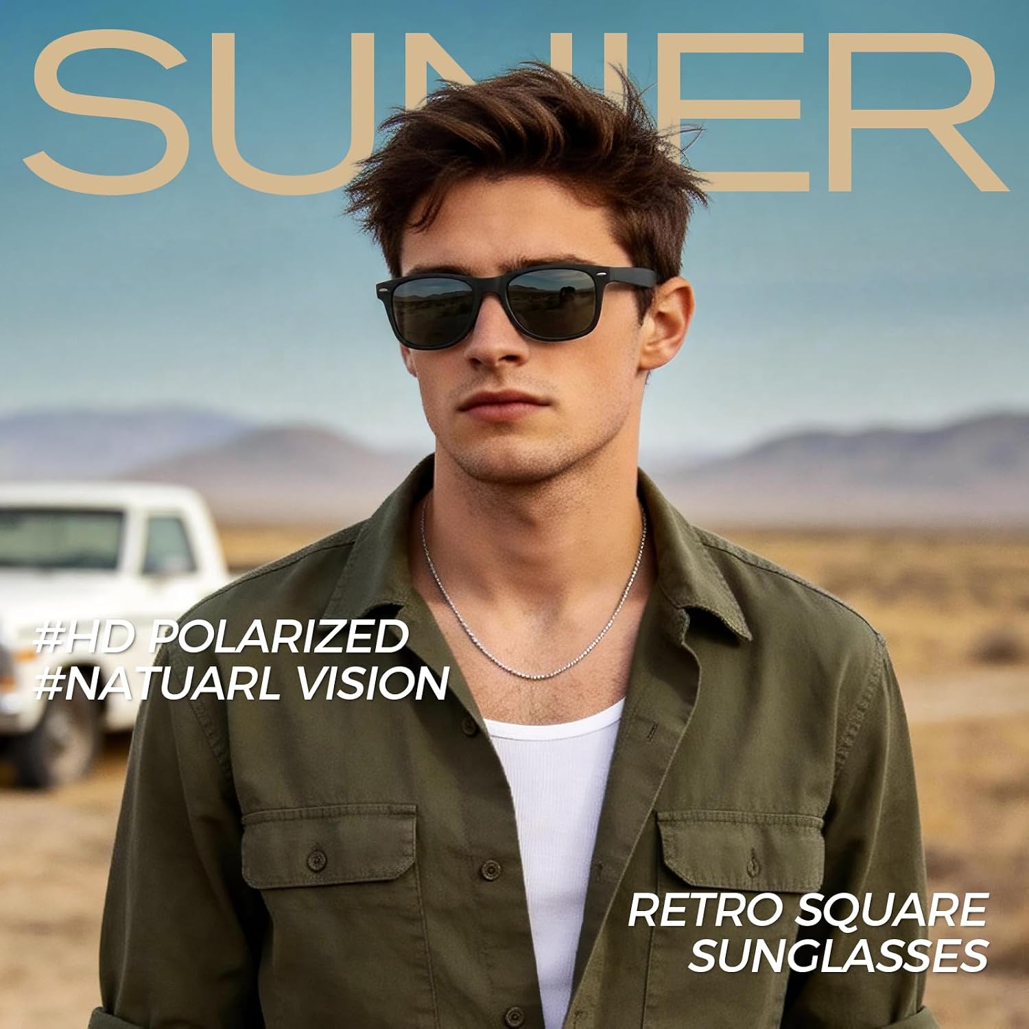 Detalle de Sunier Polarised Retro Square Ultralight Sunglasses (UV400) for Men & Women