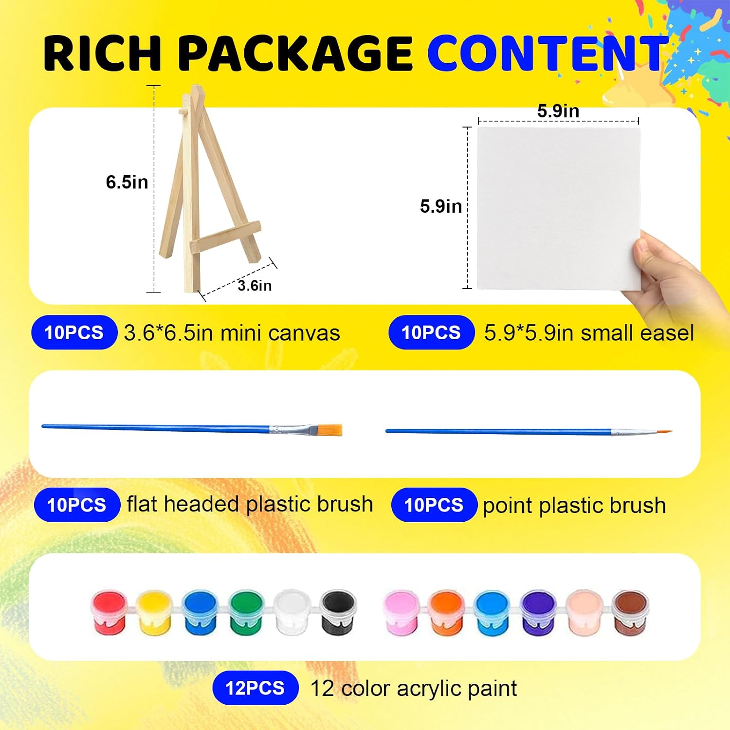 Detalle de 10 Pack Mini Acrylic Paint Kit: 6in Canvas Boards with 6.5in Easel – Beginner Friendly