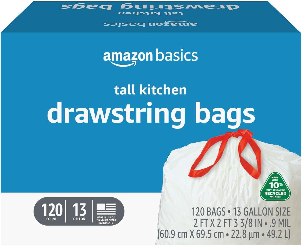 Thumbnail 5 de Amazon Basics 13 Gallon Tall Kitchen Drawstring Trash Bags, Unscented, 45 Count