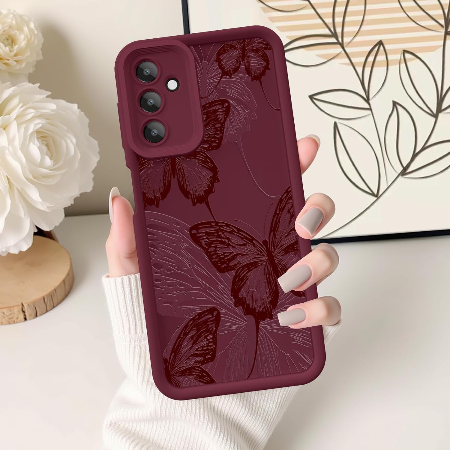 Thumbnail 3 de FUXICASE for Samsung Galaxy A16 5G Soft Silicone Case with Creative Butterfly Design (Burgundy Red Butterfly)