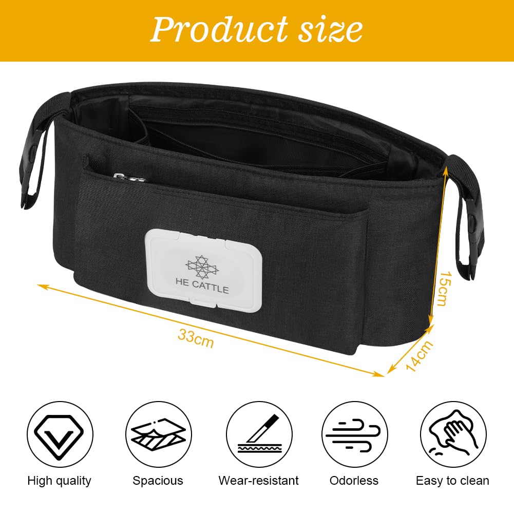 Detalle de Vicloon Universal Kinderwagen-Organizer mit Feuchttücherspender (Polyester, wasserdicht) – Schwarz