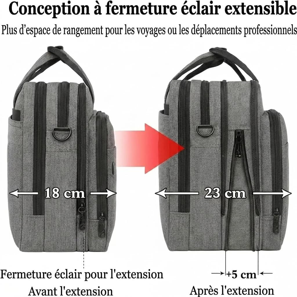 Thumbnail 3 de Mancro Sacoche ordinateur portable 17 pouces extensible, étanche et multifonctionnelle (gris)