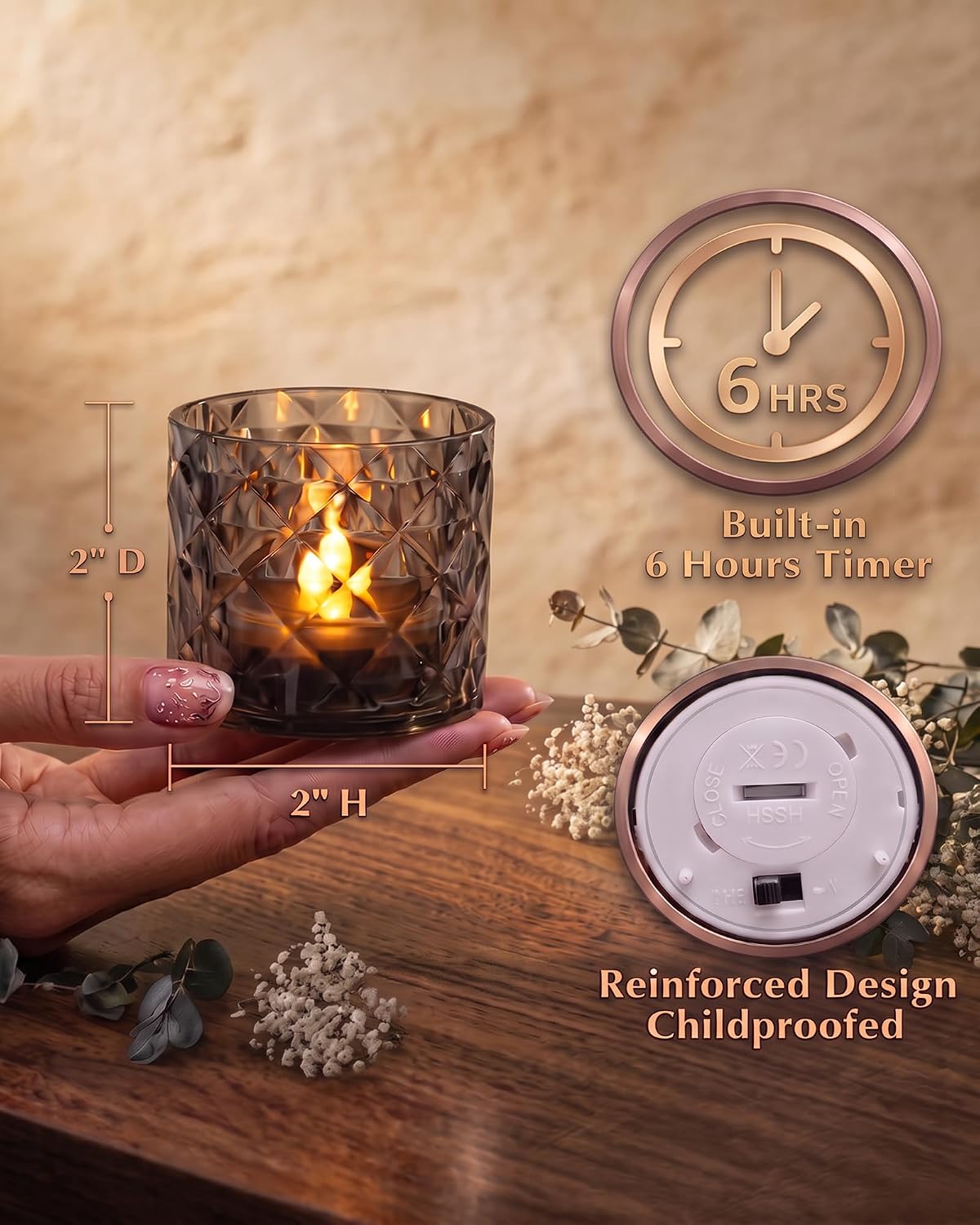 Thumbnail 6 de Homemory YKLQD Acrylic Votive LED Candles, 12-Pack, 6-Hour Timer