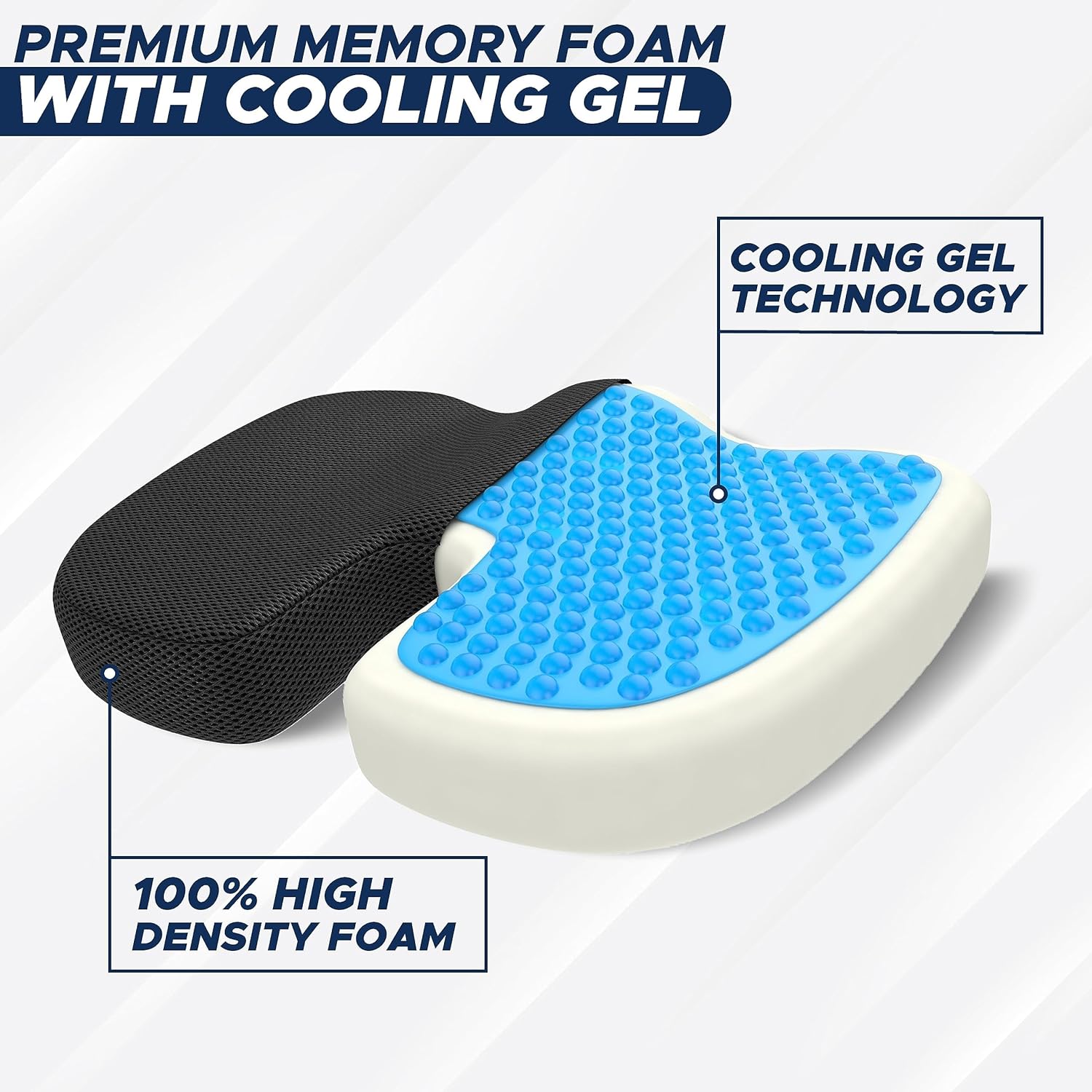 Detalle de EcoNour Coccyx Cushion memory foam & gel seat cushion for sciatica, tailbone and lower back support
