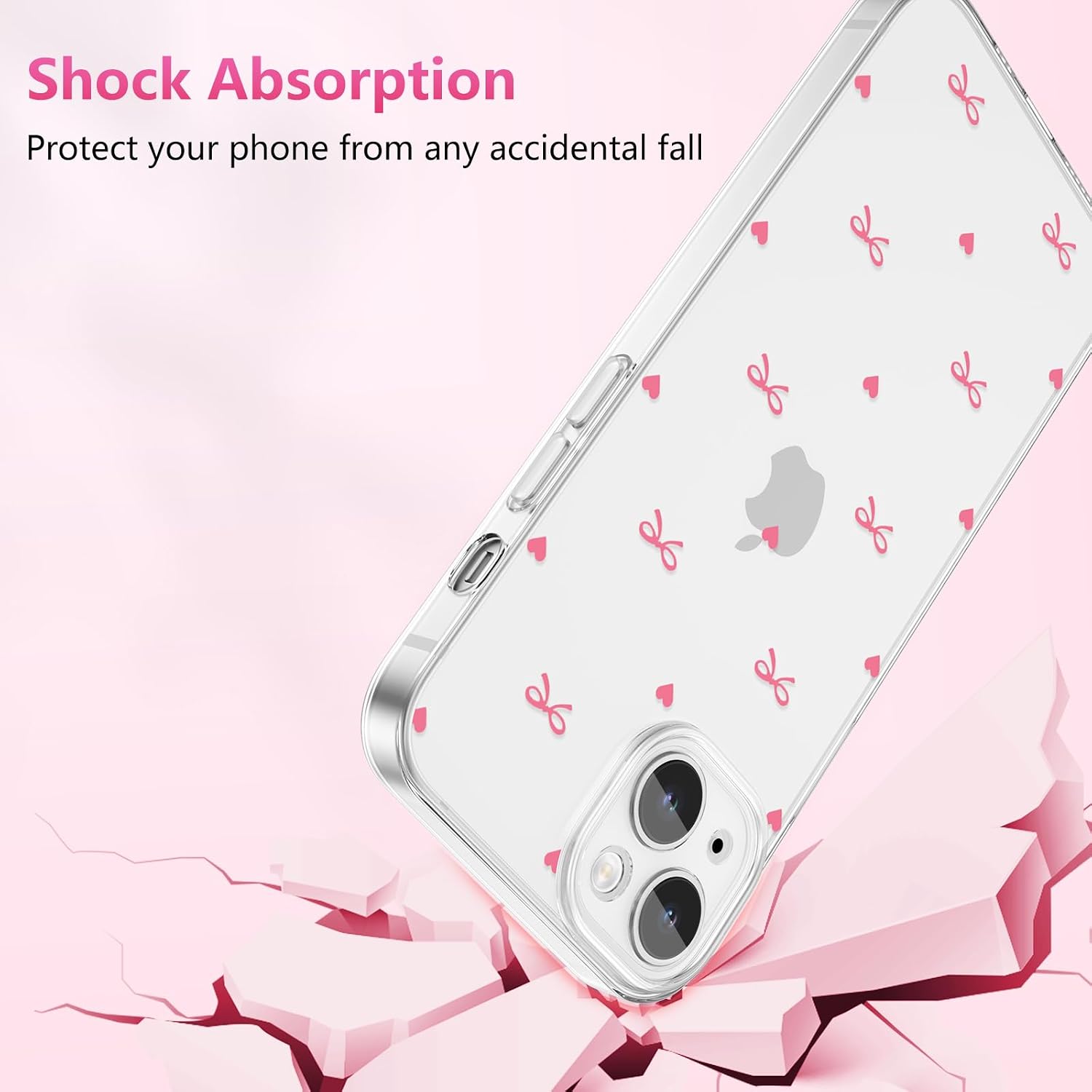 Detalle de ZTOFERA Durchsichtige Hülle für iPhone 14 (6.1) – Rosa Heißes Herz & Schleife, TPU Flexibel & Stoßfest