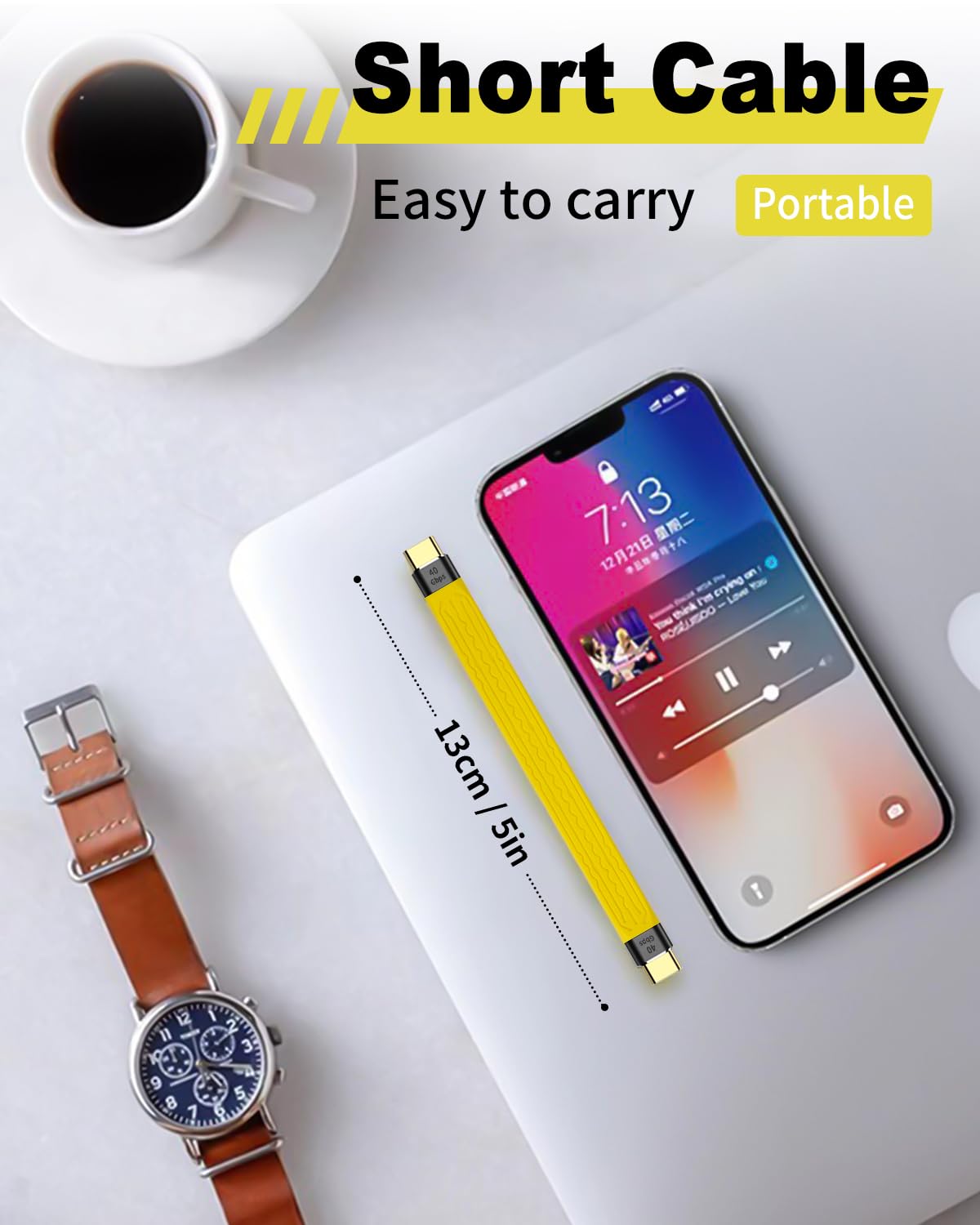 Thumbnail 3 de Duttek 8K USB-C Short Cable (13cm) – 40Gbps USB-C to USB-C, 100W charging for Thunderbolt 3