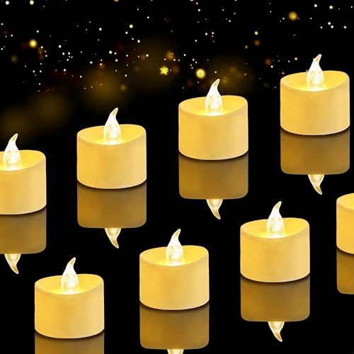 Detalle de Baikaraer 24 LED-Teelichter Flammenlose Kerzen, Elfenbeinfarbene Deko – batteriebetrieben