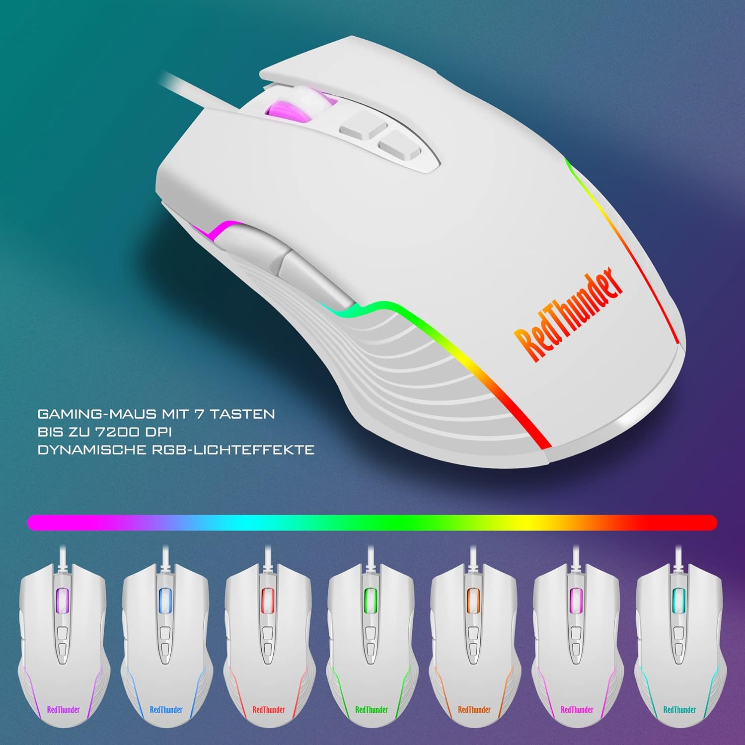 Detalle 2 de RedThunder K10 Gaming Tastatur- und Maus-Set (QWERTZ, Metallplatte, RGB) – Weiß