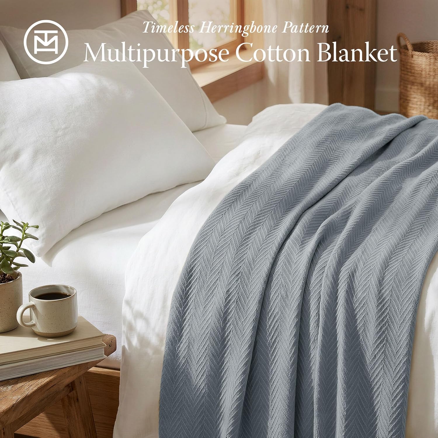 Thumbnail 1 de Threadmill Luxury Cotton Blanket for King Size Bed — All-Season Herringbone 100% Cotton (106 x 92 inches)