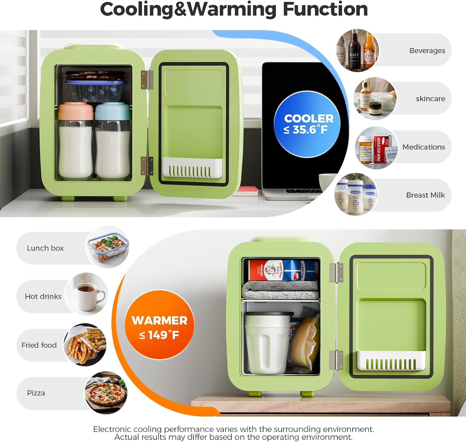 Thumbnail 1 de YASHE Mini-Kühlschrank 4 Liter – thermoelektrisch mit 220V AC/12V DC für Kosmetik, Getränke & Co. (grün)