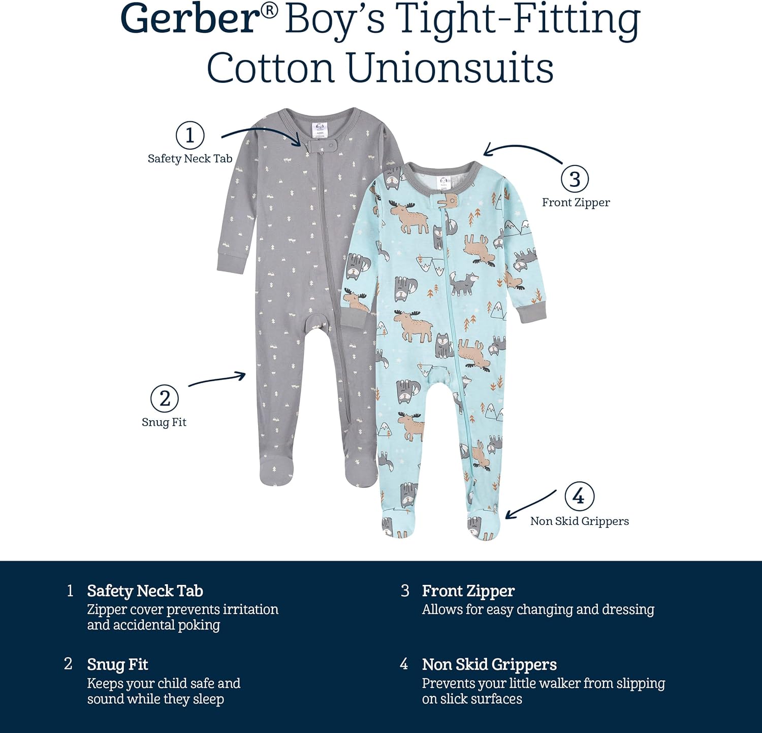 Thumbnail 6 de Gerber Baby-Boys 4-Pack Footed Pajamas : grenouillères-pantoufles pour bébés garçon (Lot de 4)