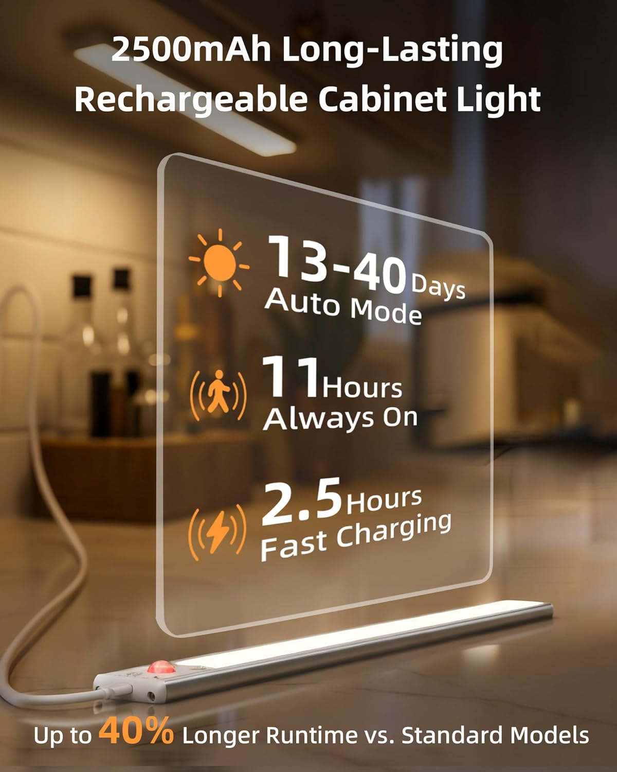 Thumbnail 1 de EZVALO under cabinet kitchen lights (2-pack) with motion sensor, 80 LEDs and rechargeable battery