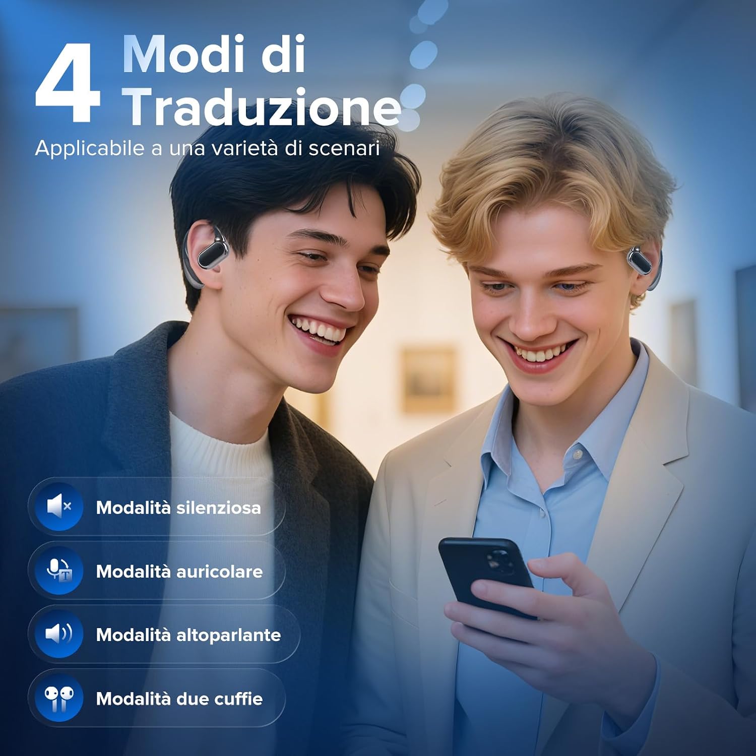 Detalle de Cuffie Traduttore con Traduzione Simultanea a 145 Lingue – Auricolari Bluetooth 5.4 con ANC e AI integrata