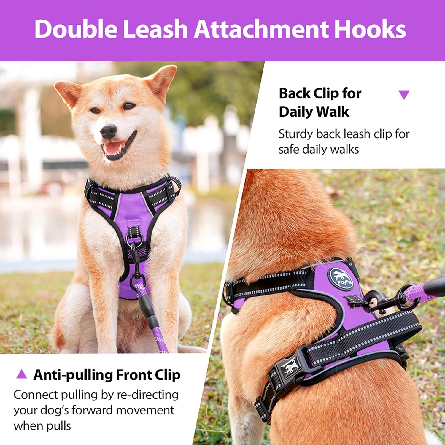 Thumbnail 2 de PoyPet No Pull Dog Harness with Neck Release Buckle for Medium Dogs Purple