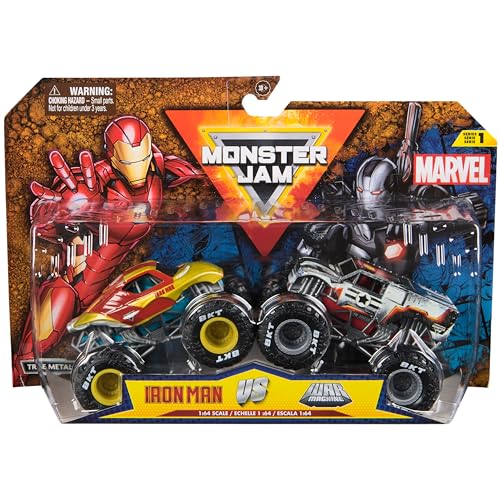 Detalle de Monster Jam Marvel: Iron Man vs War Machine in scala 1:64 – Set da 2 veicoli die-cast