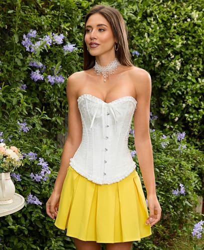 Thumbnail 1 de SZIVYSHI Halloween Overbust Corset Top, White, Size S, 14-Bone Stretch Fit