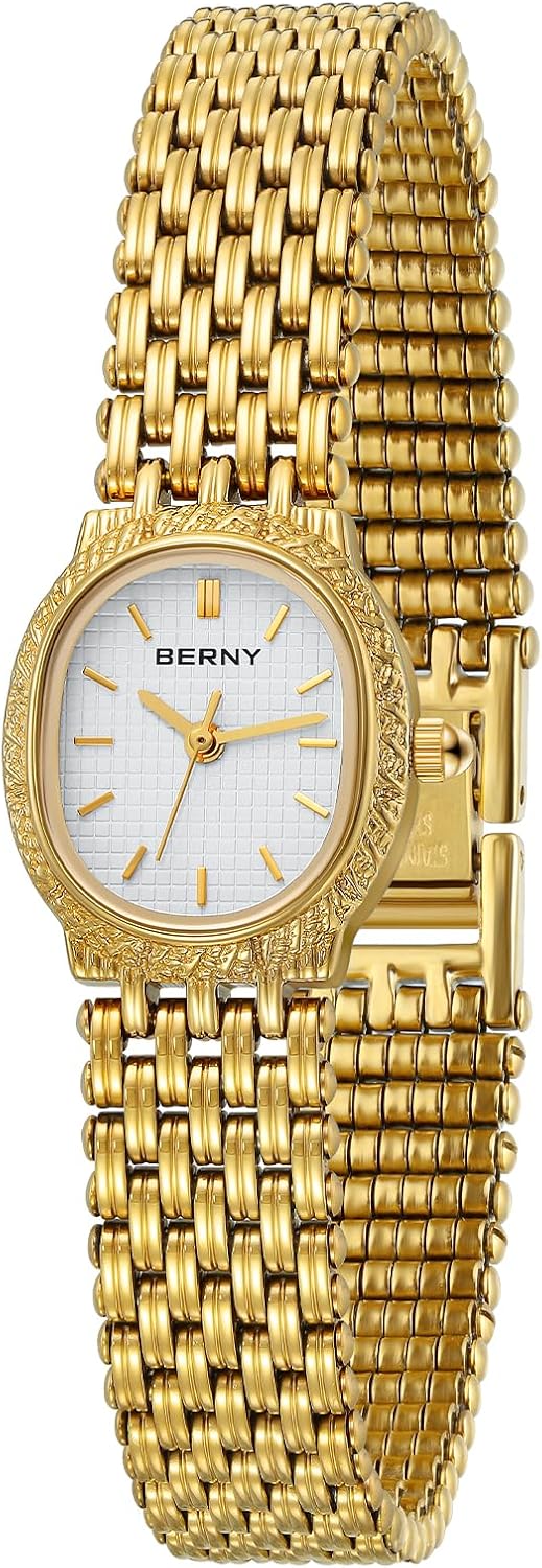 Detalle de BERNY Gold Damenuhr – Quarz, kleines ovales Gehäuse, inkl. Werkzeuge zur Anpassung
