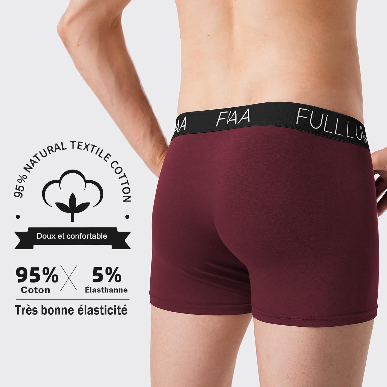 Detalle de Fullluwaa Boxer Homme Coton – Lot de 8, Doux et Confortables, Ceinture Élastique sans Étiquettes