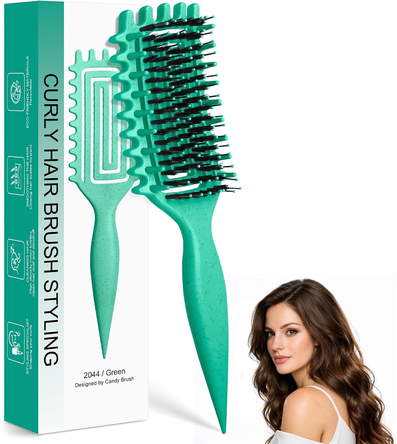 Detalle de Quenxe Curl Defining Brush, Vented Dark Green for Wet & Dry Styling