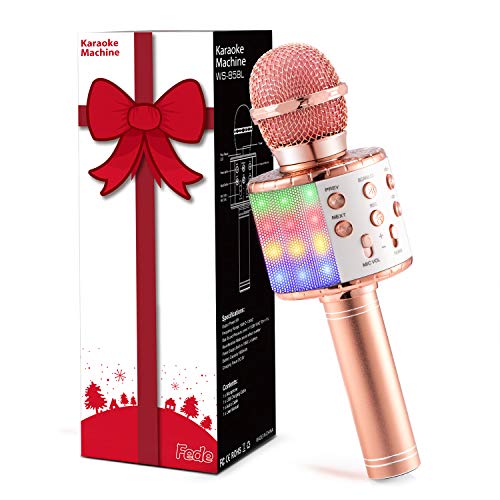 Detalle de Fede Micrófono Karaoke Bluetooth: micrófono inalámbrico 3 en 1 con LED multicolor