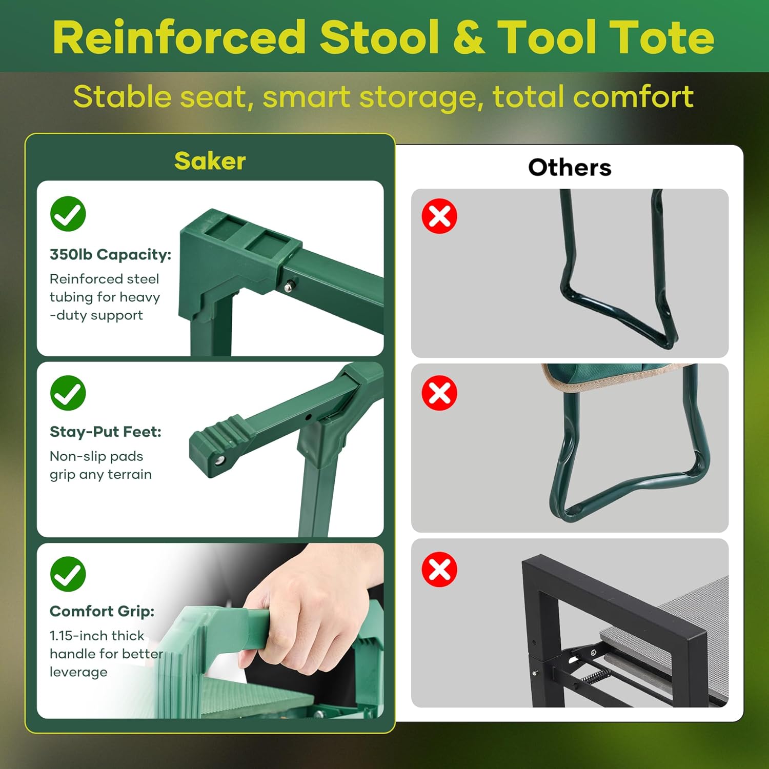Thumbnail 4 de Saker Garden Kneeler and Seat Foldable Gardening Stool with Extendable Legs & Thickened Pad