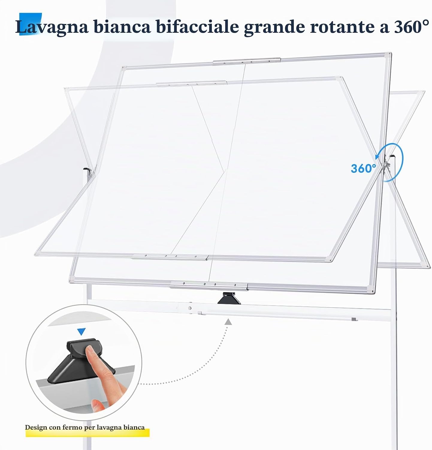 Thumbnail 3 de maxtek Lavagna Bianca Mobile con Supporto 120 x 90 cm (Doppia Faccia, Ruote e Rotazione a 360°)