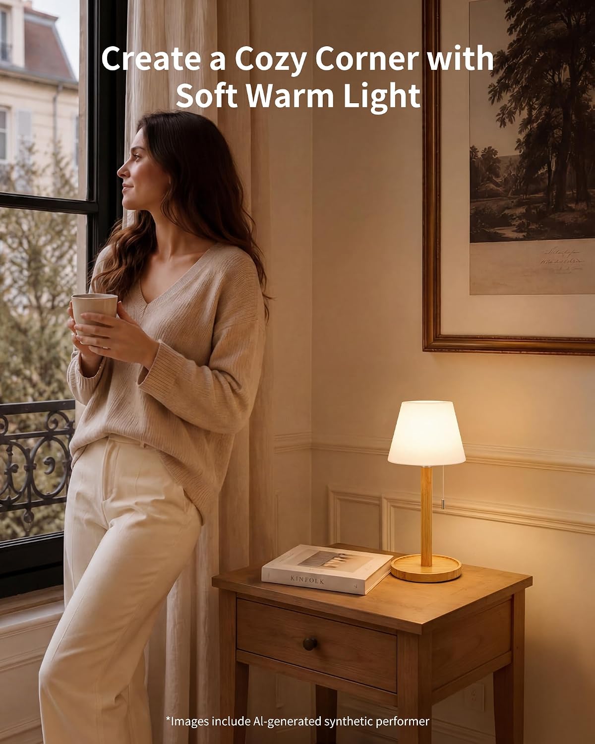 Thumbnail 4 de LuminexDesigns Rechargeable LED Table Lamp – Bamboo, Cordless with Pull-Chain, 3 Colour Temperatures (3000K-6000K)