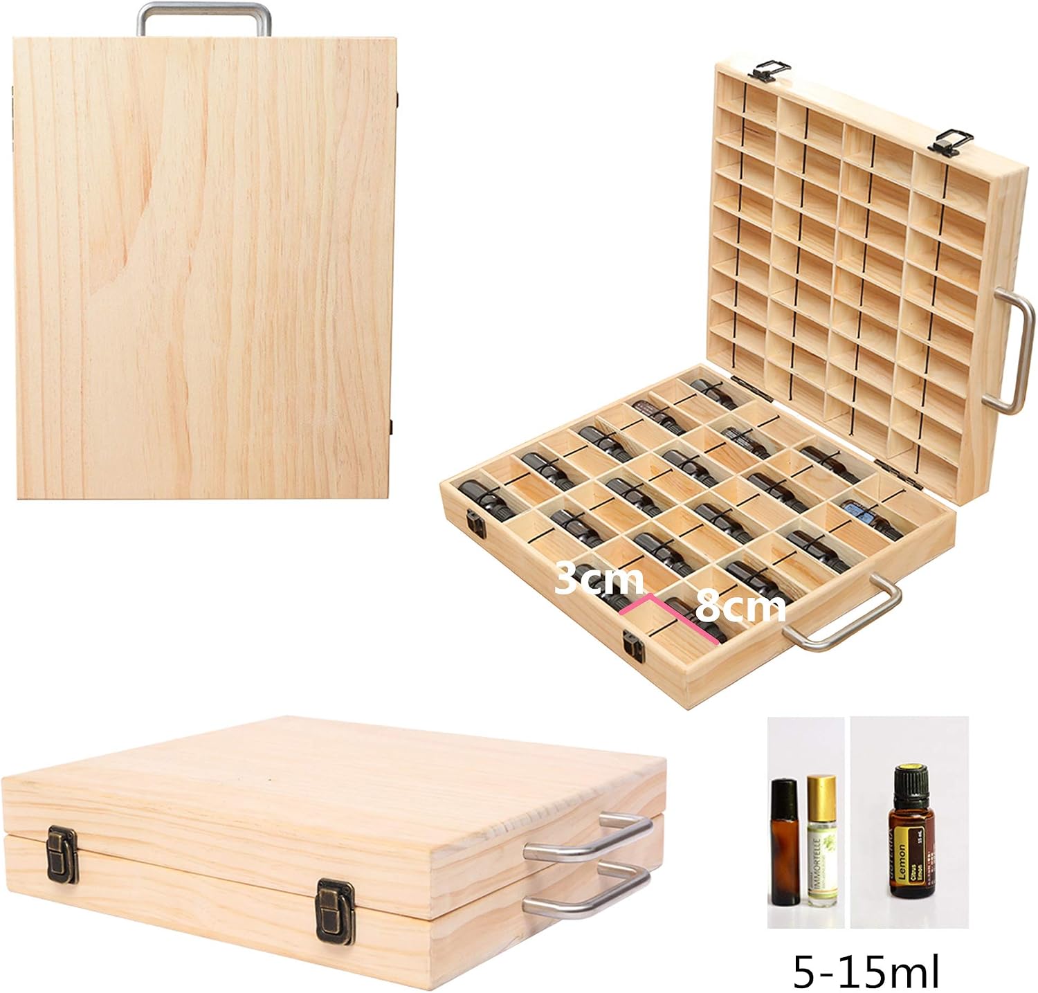 Detalle de VolksRose Wooden Essential Oil Storage Box, 72 Slots