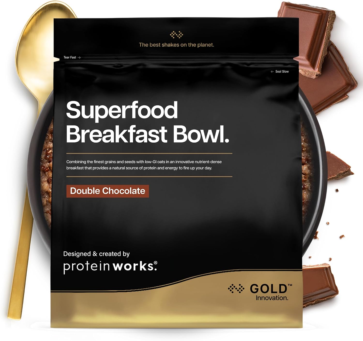 Detalle de Protein Works | Superfood Frühstück GOLD – Doppel-Schokolade, 1,2 kg, 20 Portionen