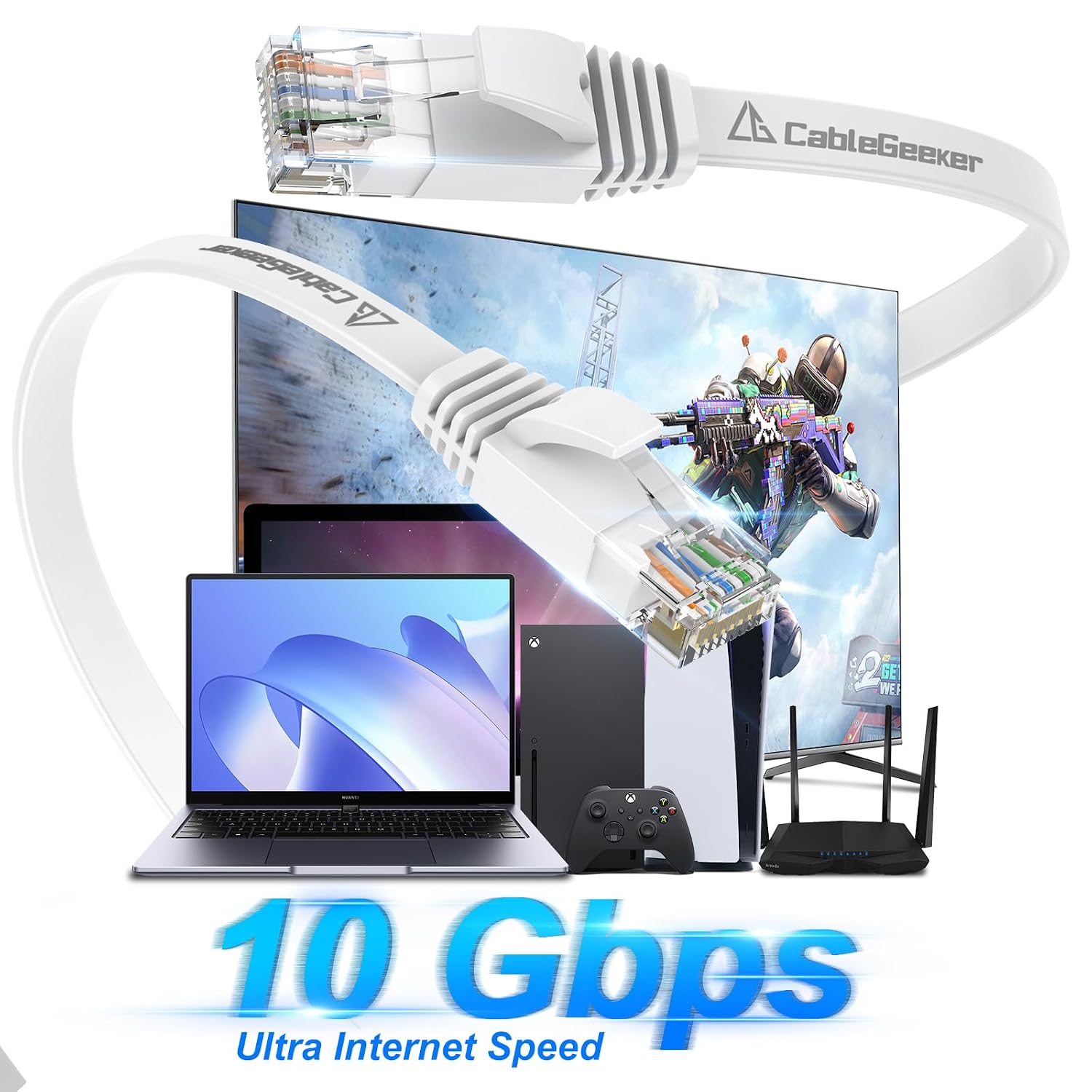 Thumbnail 1 de CableGeeker Cat 6 flat Ethernet cable 50 ft