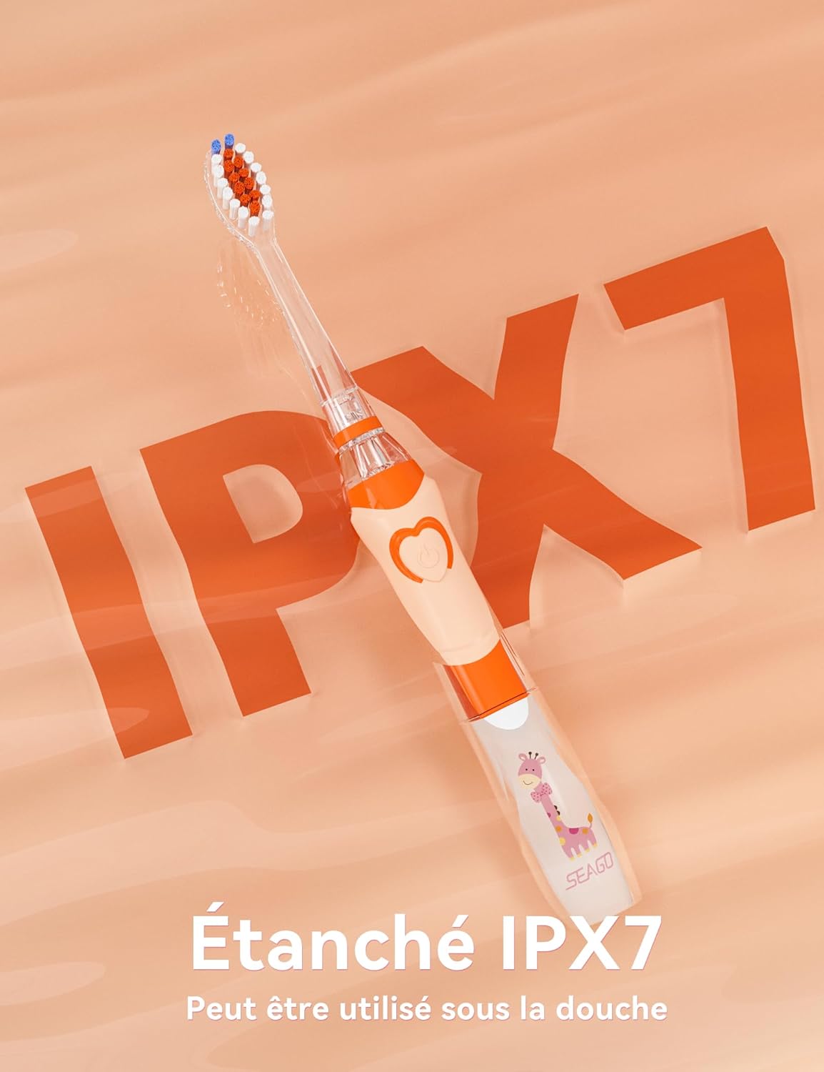 Thumbnail 5 de seago SG977 brosse à dents électrique enfant (3-12 ans) avec LED colorées, minuteur 2 min et 4 têtes de rechange