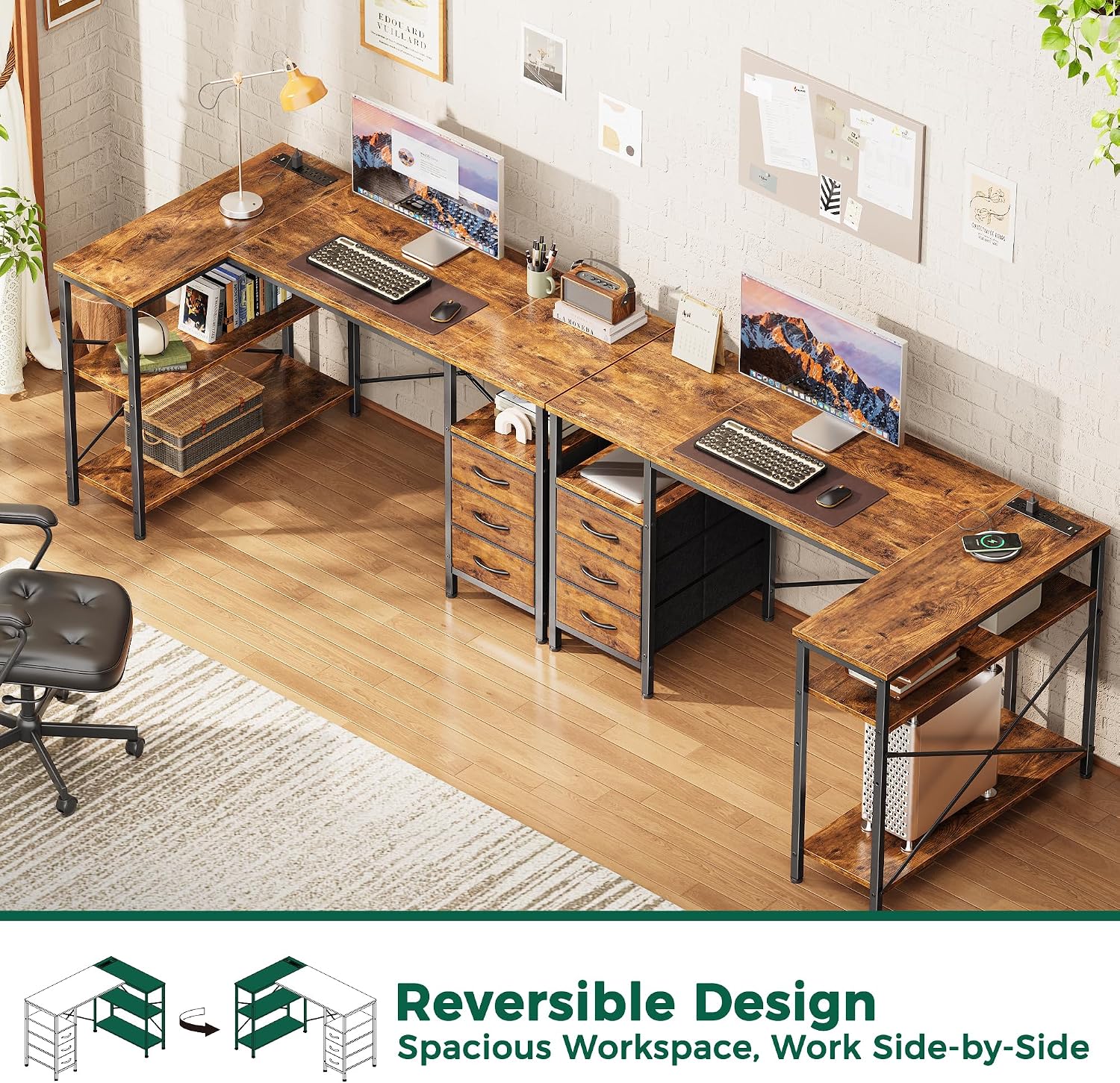 Thumbnail 3 de Huuger L Shaped Desk with Power Outlets 47 Inch Corner Office Desk